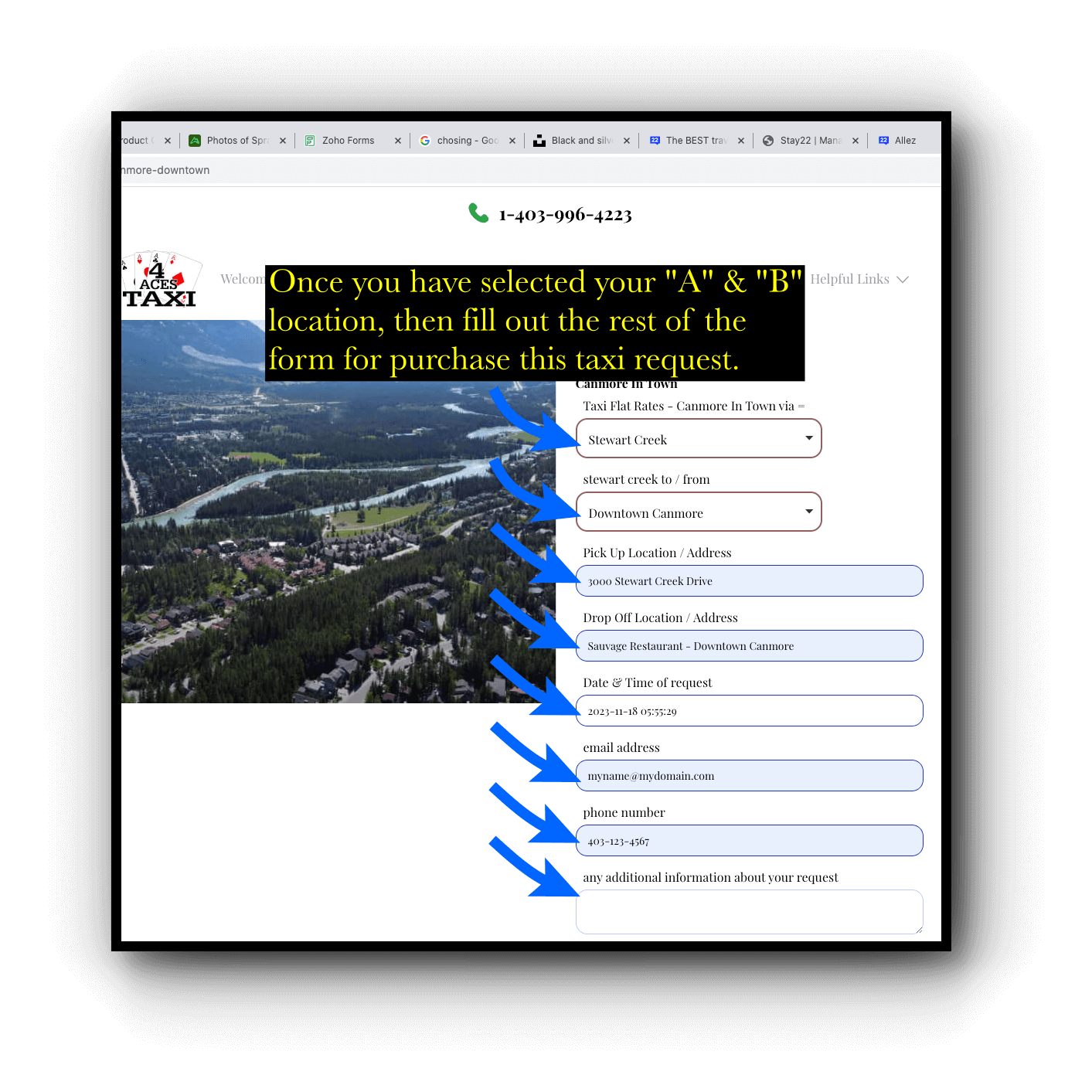 welcome pricing - 16x9 1000 canmore in town last step filling out the form  mobile 1x1