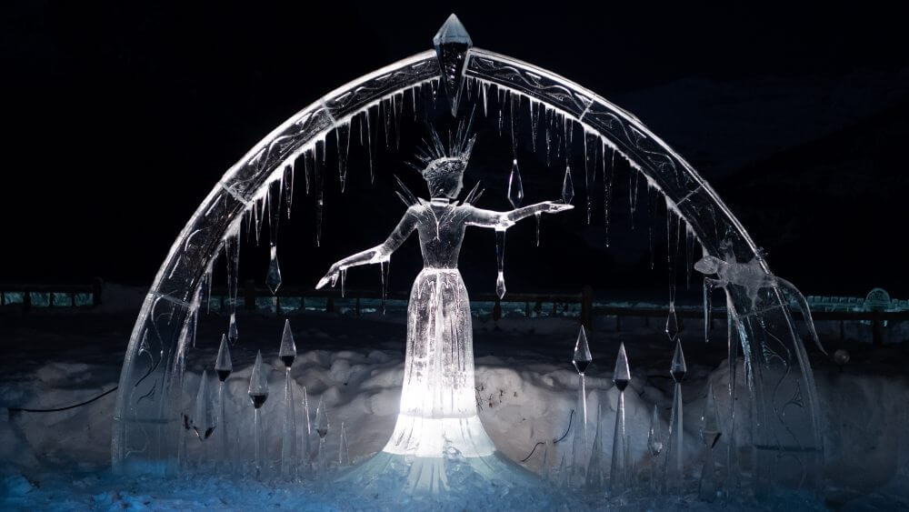 winter festival on lake louise ice sculptures at night time angel of snow gallery pic