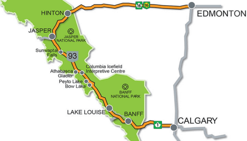 the most scenic road from edmonton through jasper past lake louise to calgary