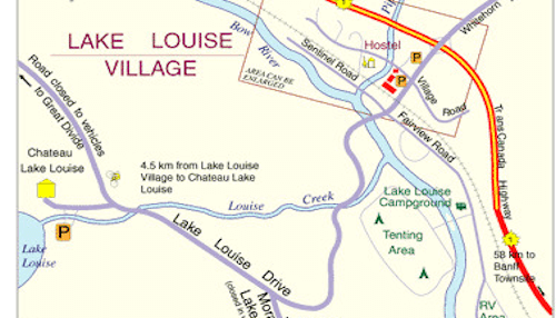 map of lake louise area town
