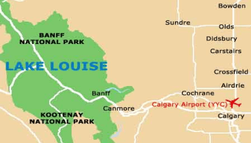 map of lake louise to calgary airport