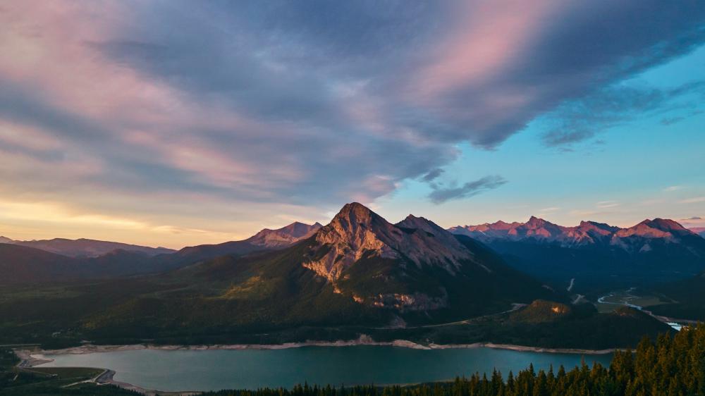 kananaskis region banner image for collection of things in region.  Barrier Lake Aerial view.