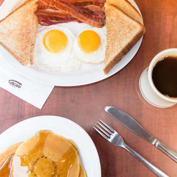 Breakfast is available at Canmore A&W.   This perfectly located restaurant gets you back on highway 1 very quickly to get your day going as planned.  