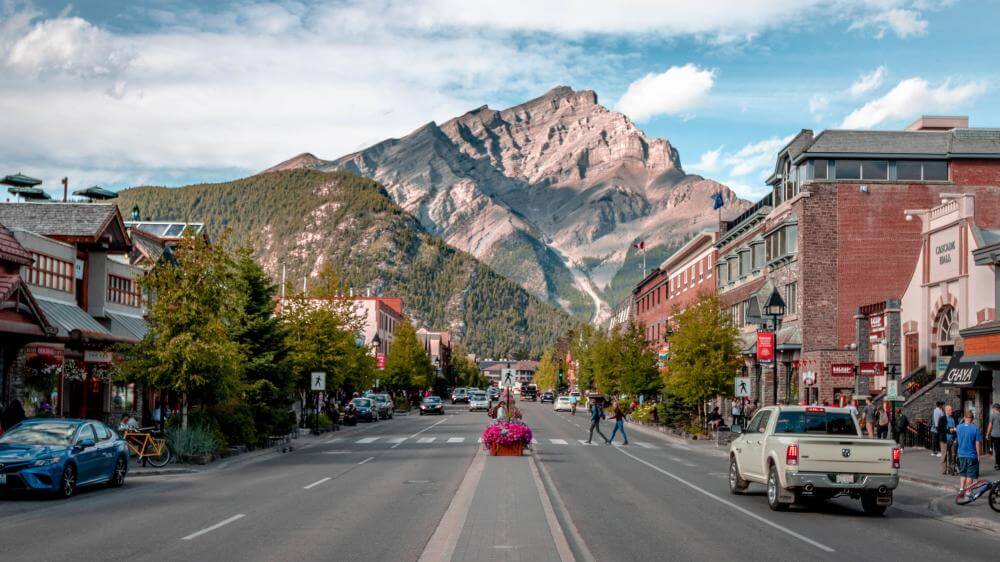 banff downtown looking at cascade mountain during the daytime