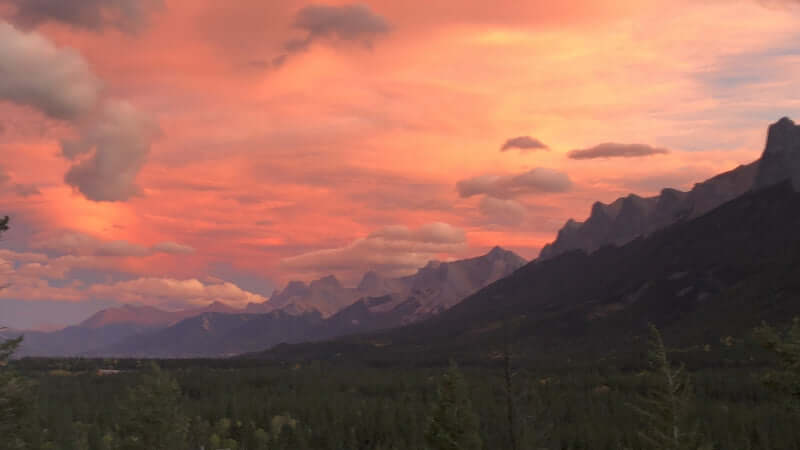 Sunset looking east to Canmore along Rundel Mountain. 