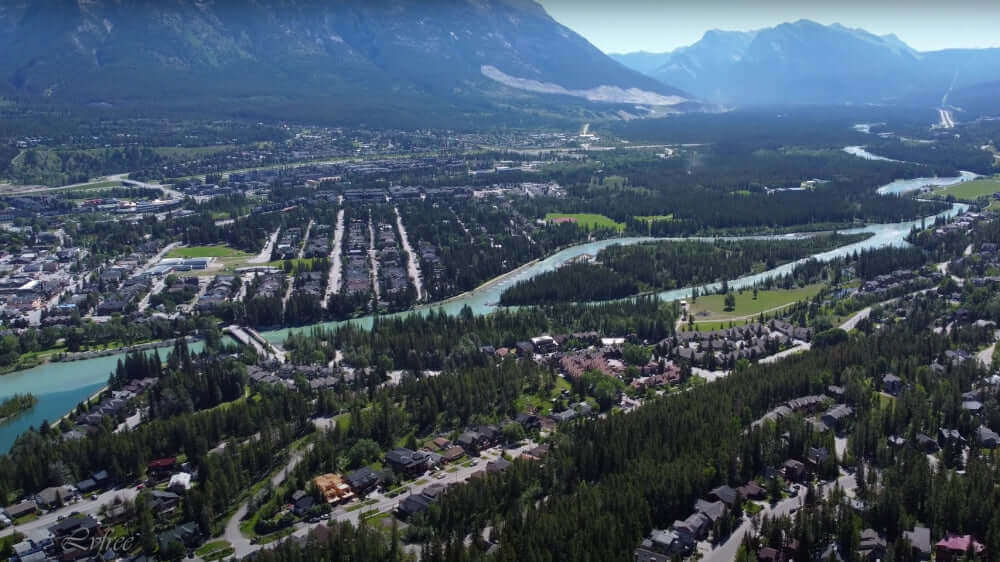 aerial pic of canmore alberta from ha ling peak