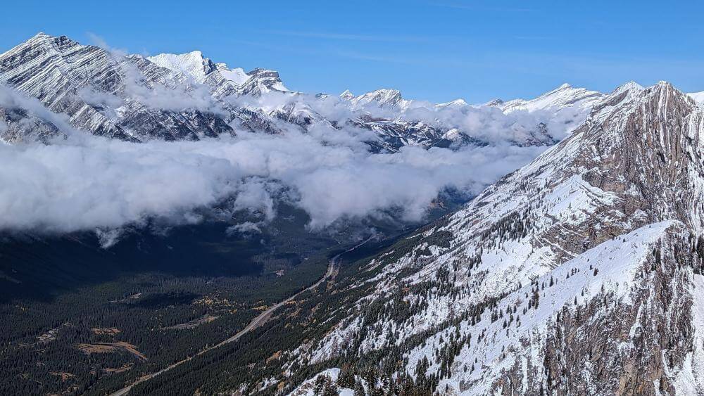 king creek ridge with clouds drifting in mountain top view looking down at valley