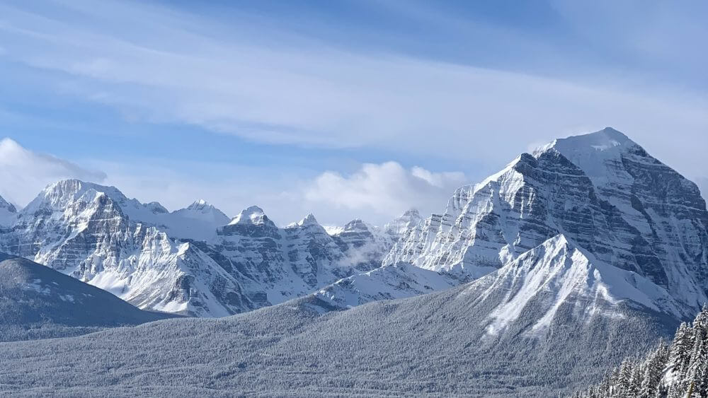 lake louise glacier winter capped from west side of mountains gallery pic
