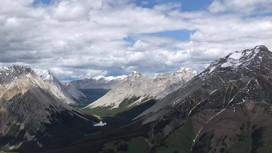 pocaterra ridge kananaskis hiking looking down valley mountain range