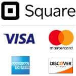 Electronic Payments by Squareup.com  Visa, Mastercard, Amex, Discover, Debit, Invoice.  The one stop shop for your business and secure easy process for our customers. 