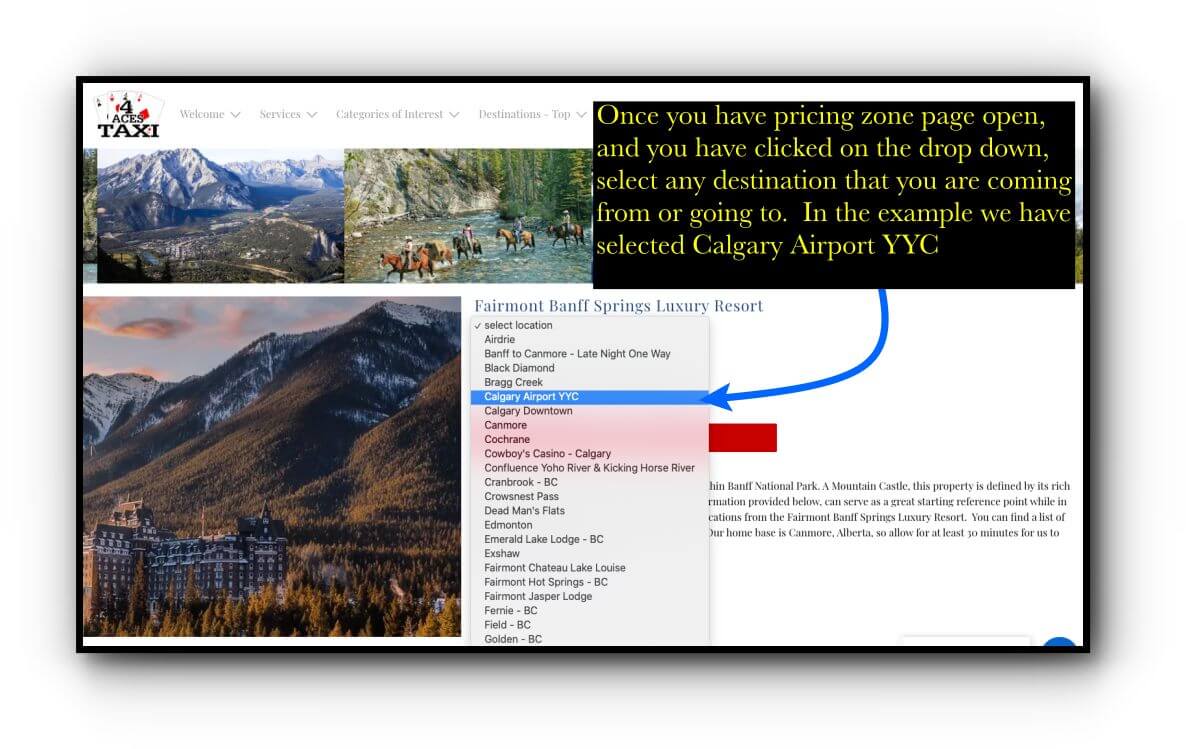 welcome pricing 16x9 1000 out of town step 2 selecting the drop down option project