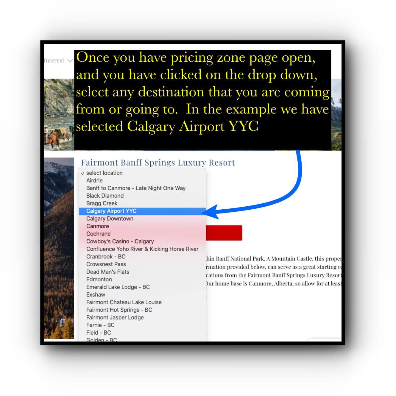 welcome pricing mobile image 1x1 1000 out of town step 2 selecting the drop down option project