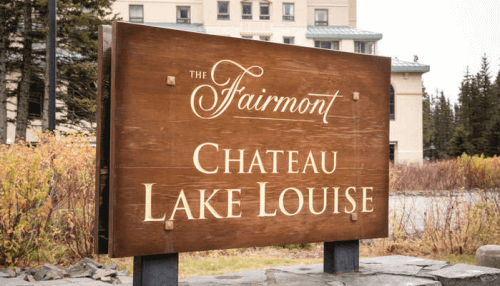 welcome sign for fairmont chateau lake louise